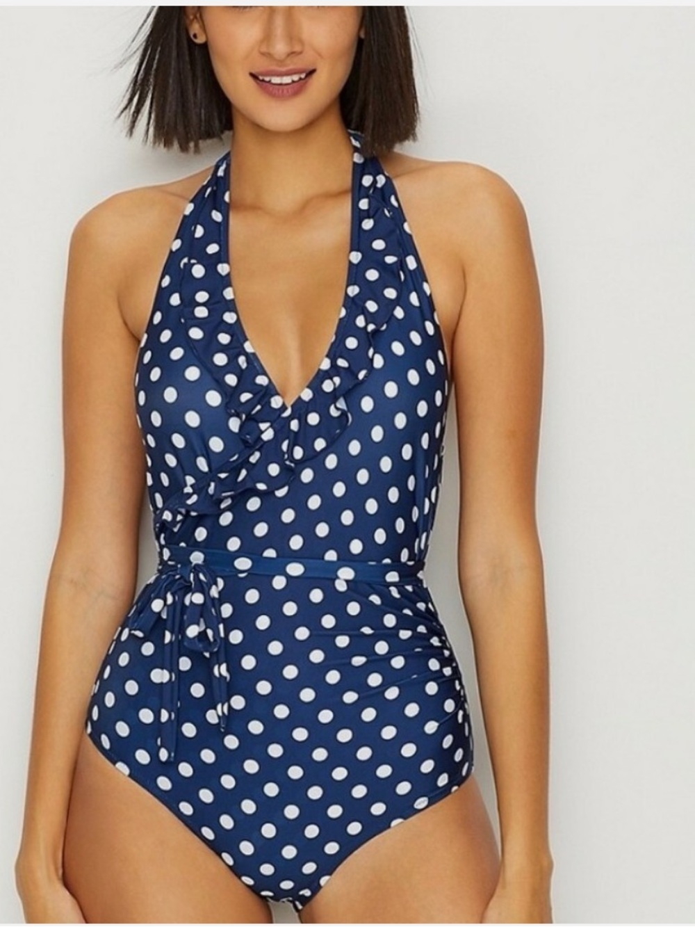 Modcloth Vintage Inspired One Piece Swimsuit Navy Polkadot Medium